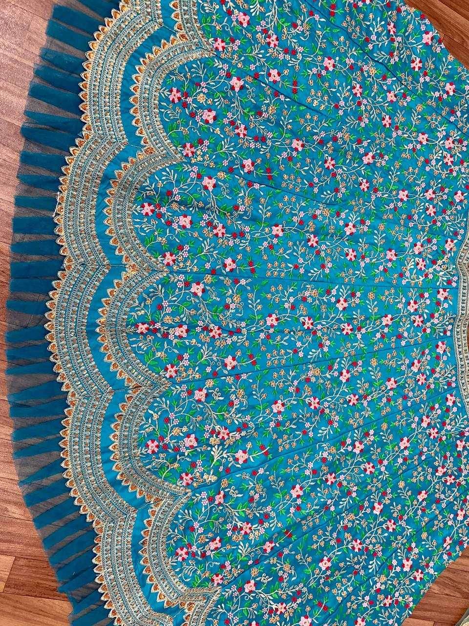 Satin Silk Embroidered Blue Lehenga - MYLUXURY LANE ENTERPRISE